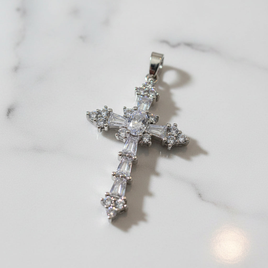 WHG CROSS PENDANT WITH CLEAR STONES