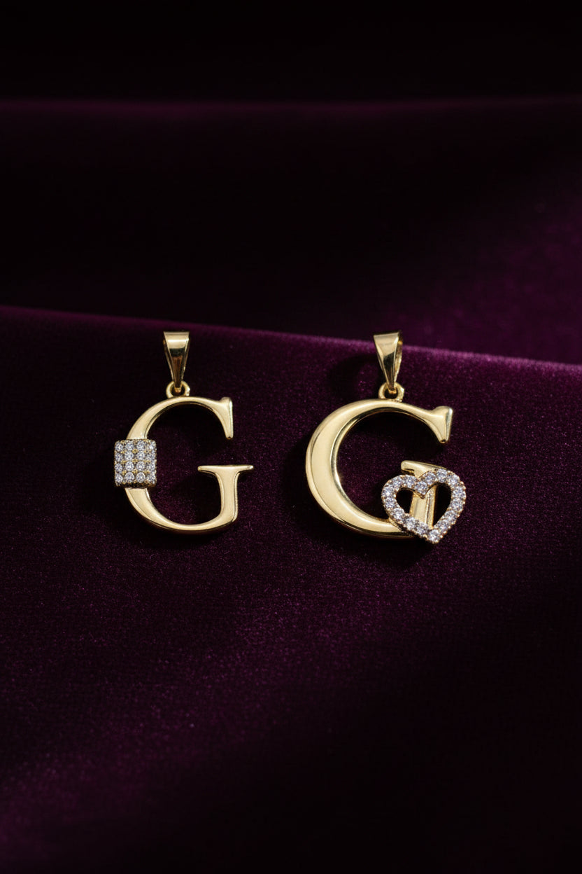 14K INITIAL "G" SQUARE/HEART CHARM PENDANT
