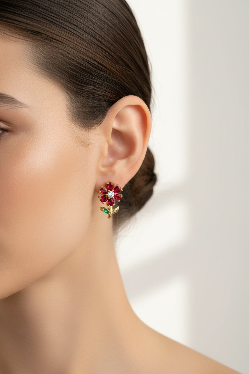 14K RED FLOWR STUD EARRING XM1069P