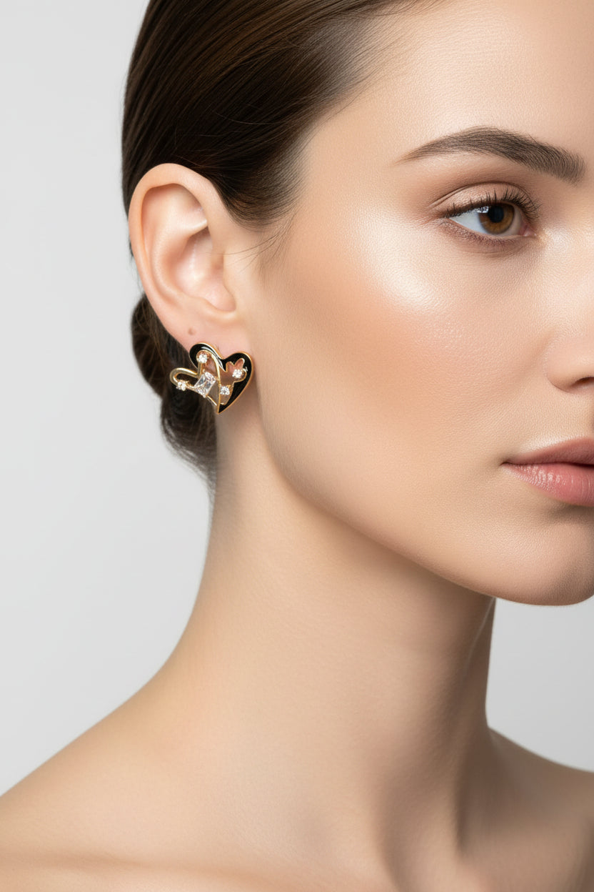 14K BLACK DUAL-HEART EARRINGS GSH759A