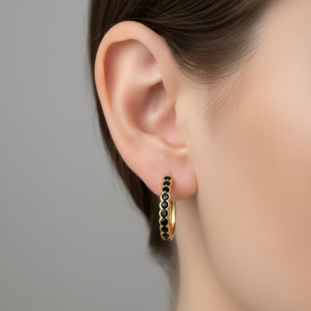 14K BLACK GEMSTONES HOOP EARRINGS X001129871