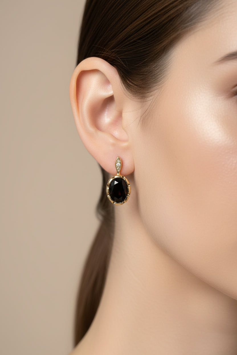 14K BLACK OVAL STONE EARRING X001132174