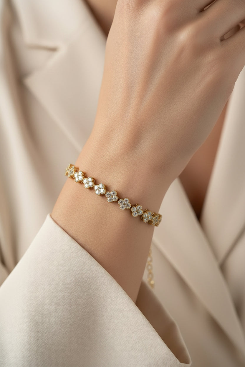 14K CLEAR FLORAL TENNIS BRACELET MS-01020006