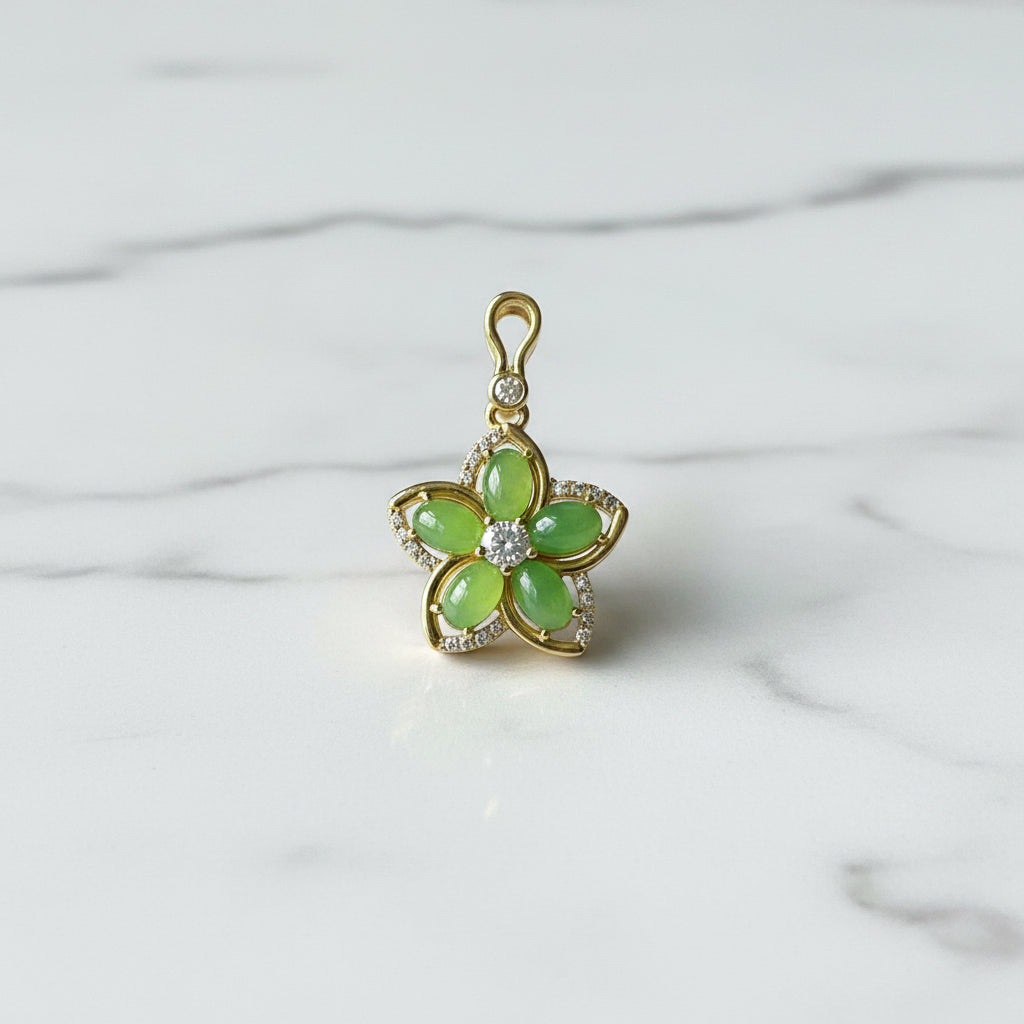 14K JADE FLOWER PENDANT