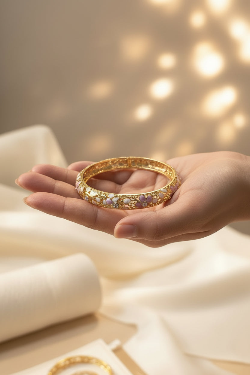 14K VIOLET FLOWER TURKISH BANGLE HYL102C