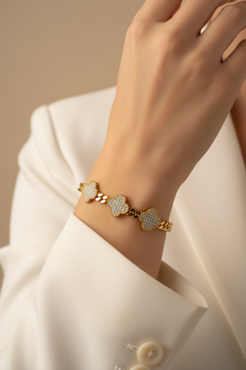 14K CUBAN LINK WITH FOUR-LEAF CLOVER MS-37470001