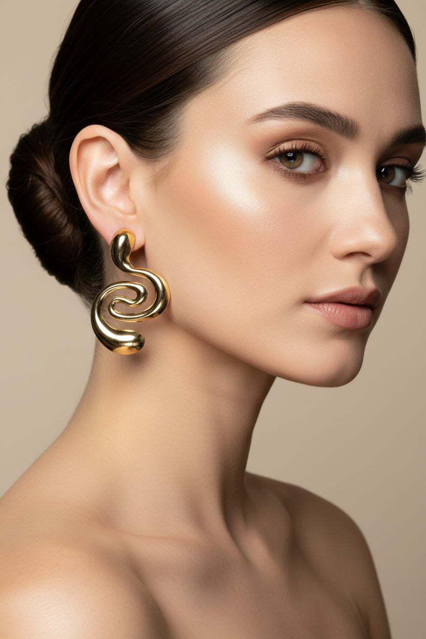 14K 3D "S" DESIGN EARRING XJSH122A