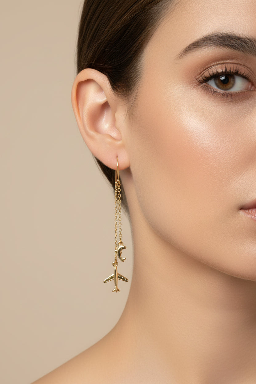 14K TRAVEL DESIGN THREADER EARRINGS SY1186A