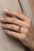 14K BAND RING WITH CLEAR GEMSTONES