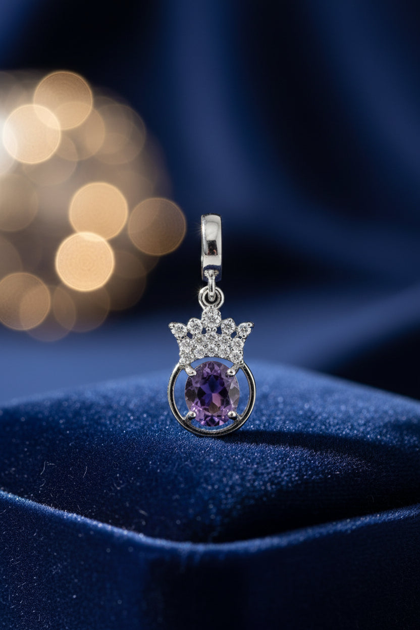 WHG PURPLE GEMSTONE TOPPED WITH CROWN PENDANT