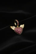 14K RED HEART ANGEL WINGS PENDANT