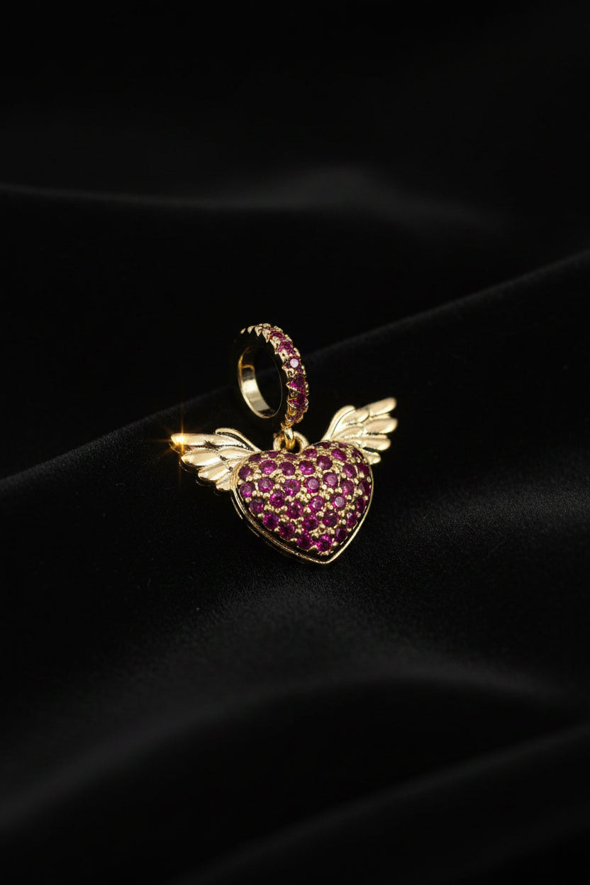 14K RED HEART ANGEL WINGS PENDANT