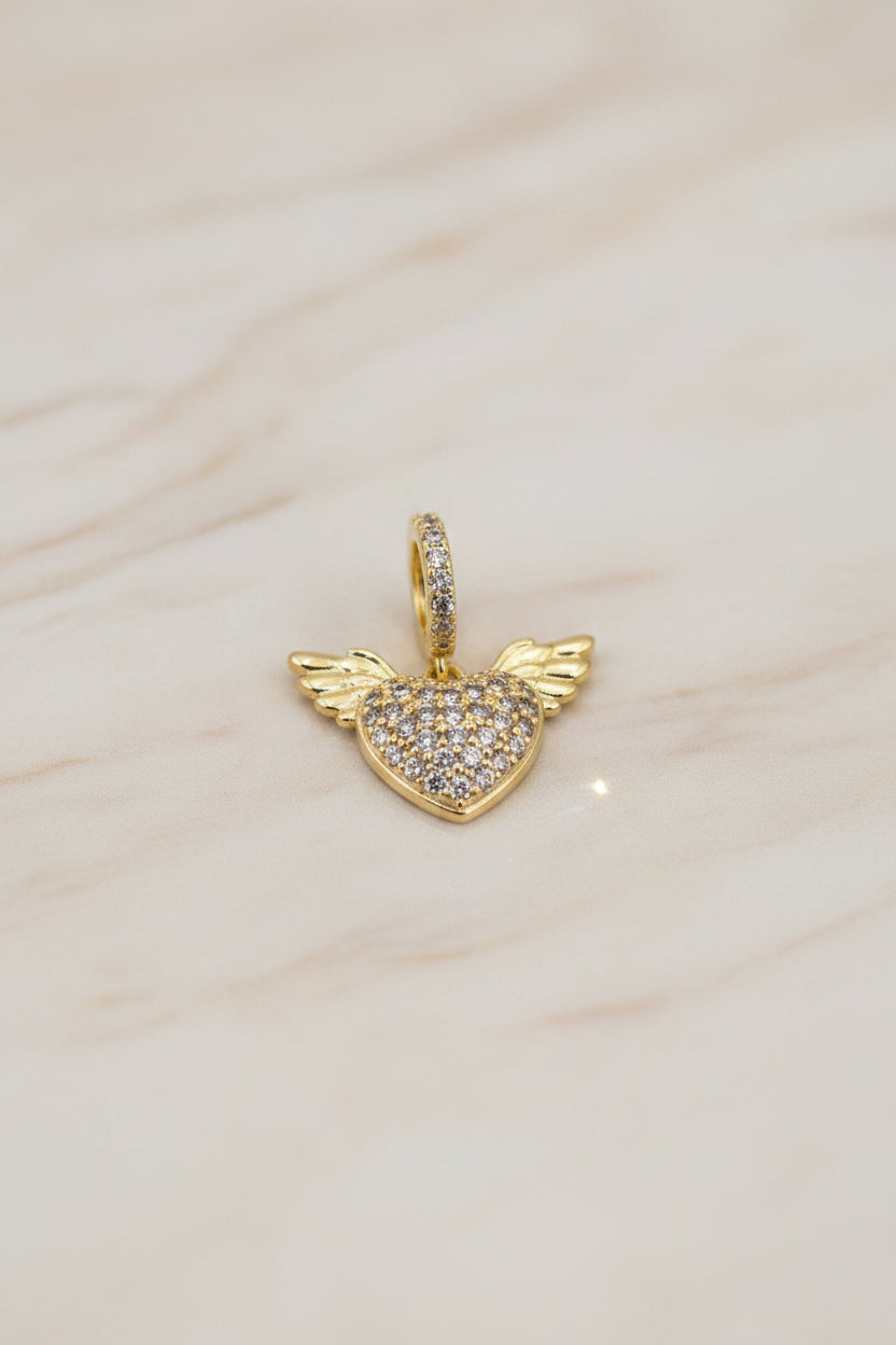 14K CLEAR HEART ANGEL WINGS PENDANT