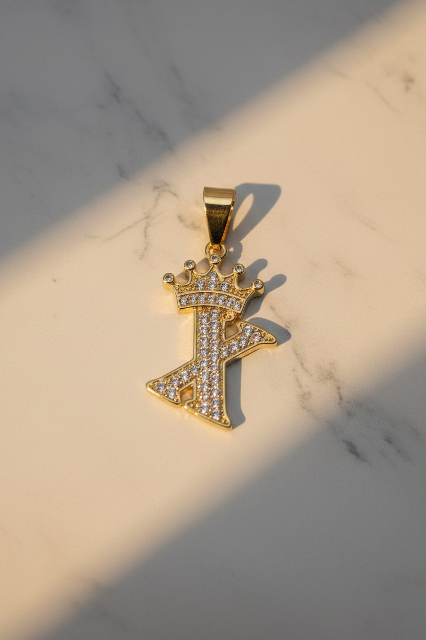 14K INITIAL "X" CROWN ON TOP PENDANT