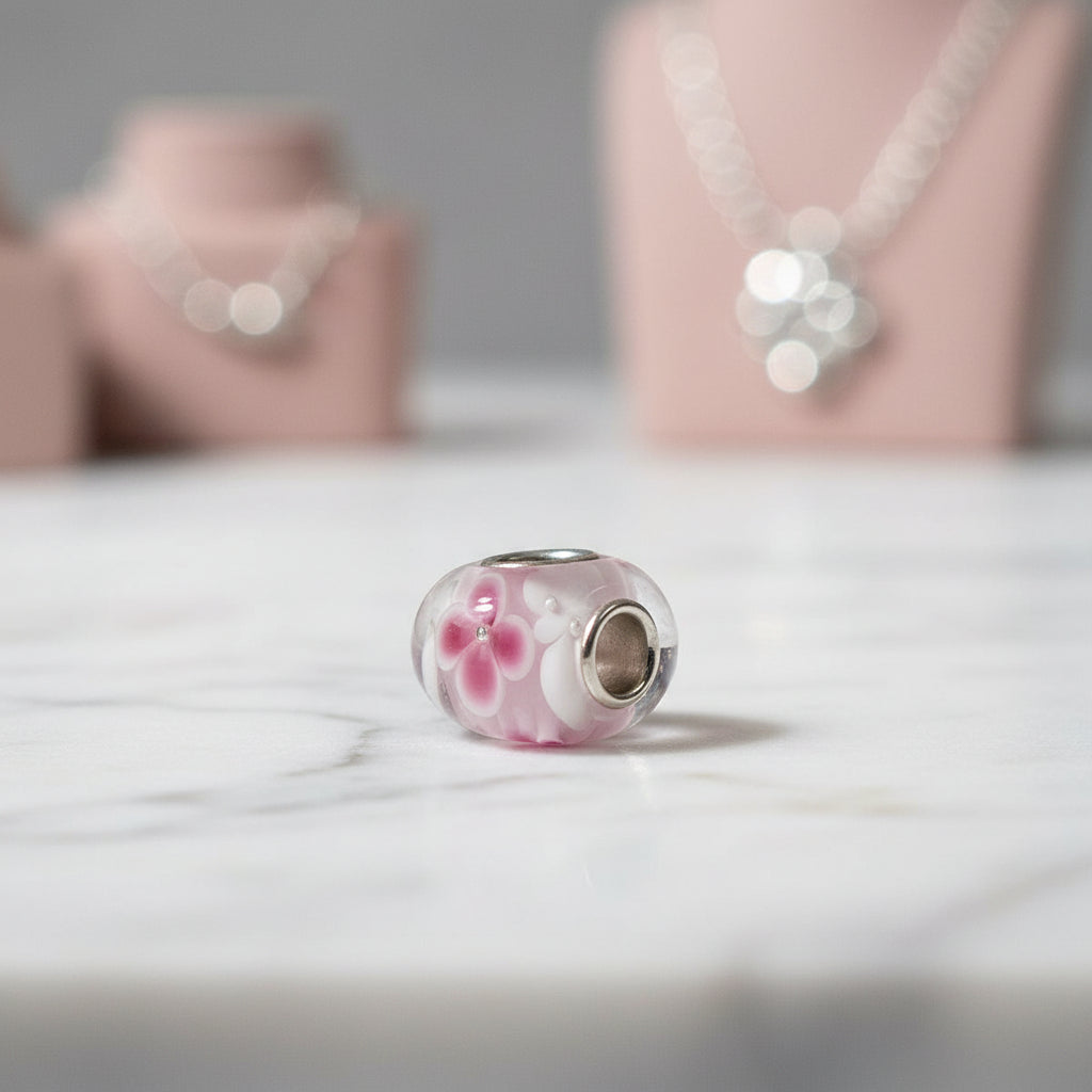 WHG PINK GLASS BEAD CHARM PENDANT