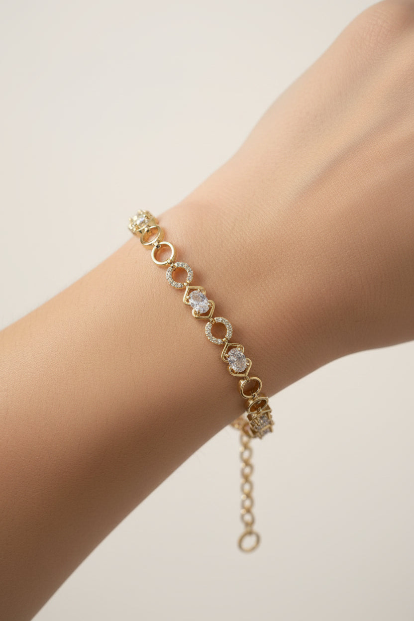 14K OVAL-CUT CLEAR STONES TENNIS BRACELET