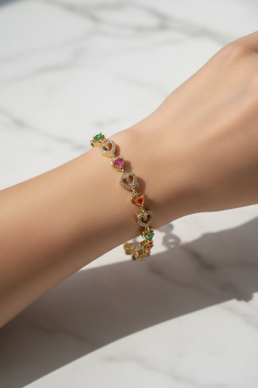 14K COLORFUL HEART LINK BRACELET MS-20280007