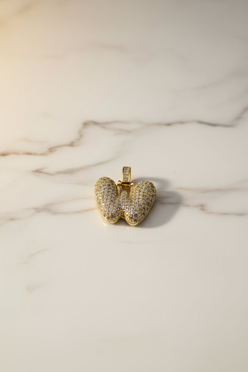 14K 3D CLEAR BUBBLE INITIAL PENDANT - W