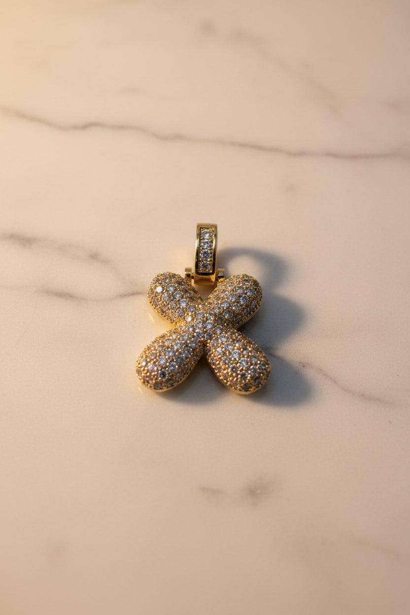 14K 3D CLEAR BUBBLE INITIAL PENDANT - X