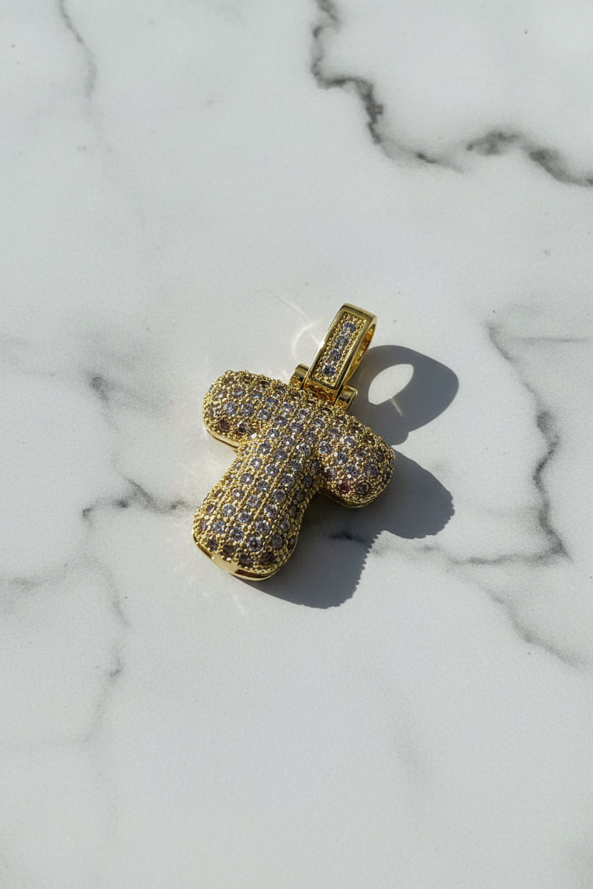14K 3D CLEAR BUBBLE INITIAL PENDANT - T