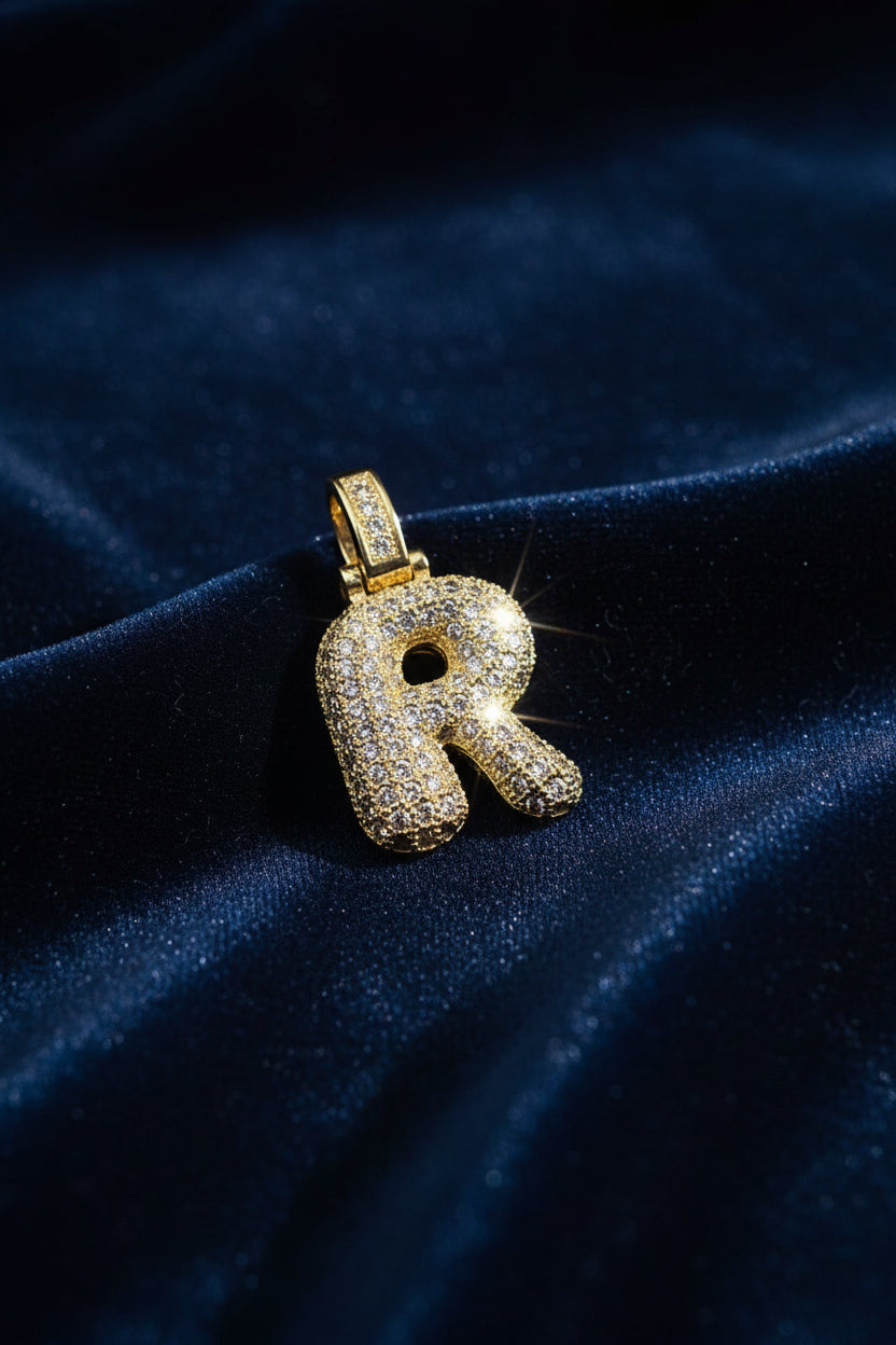 14K 3D CLEAR BUBBLE INITIAL PENDANT - R