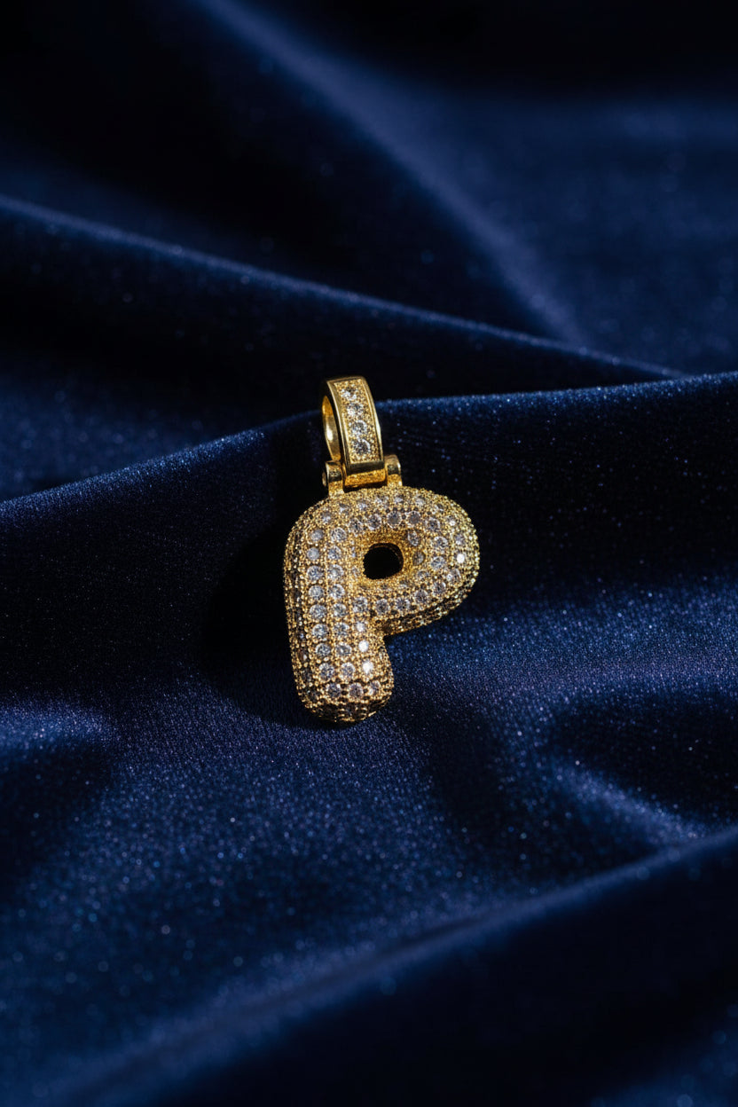 14K 3D CLEAR BUBBLE INITIAL PENDANT - P