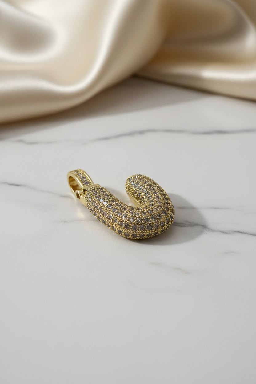 14K 3D CLEAR BUBBLE INITIAL PENDANT - U