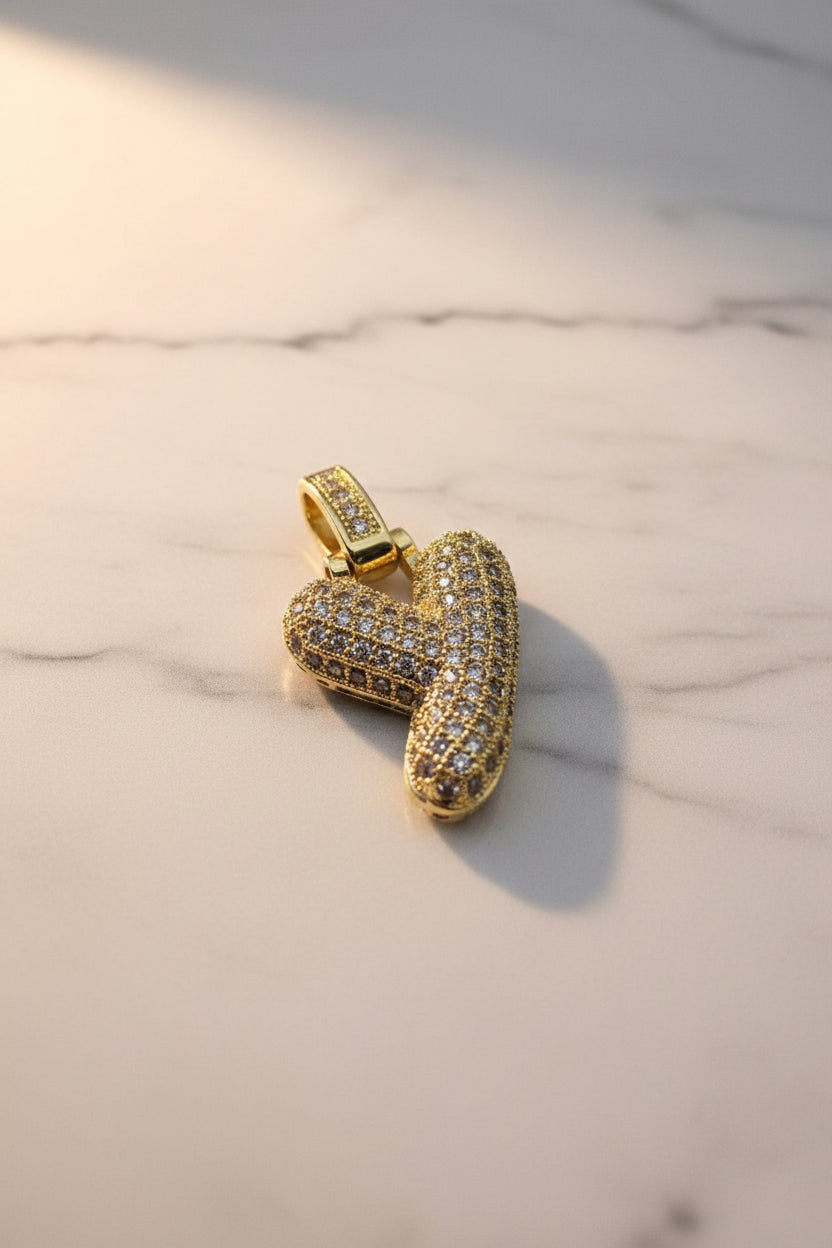 14K 3D CLEAR BUBBLE INITIAL PENDANT - Y