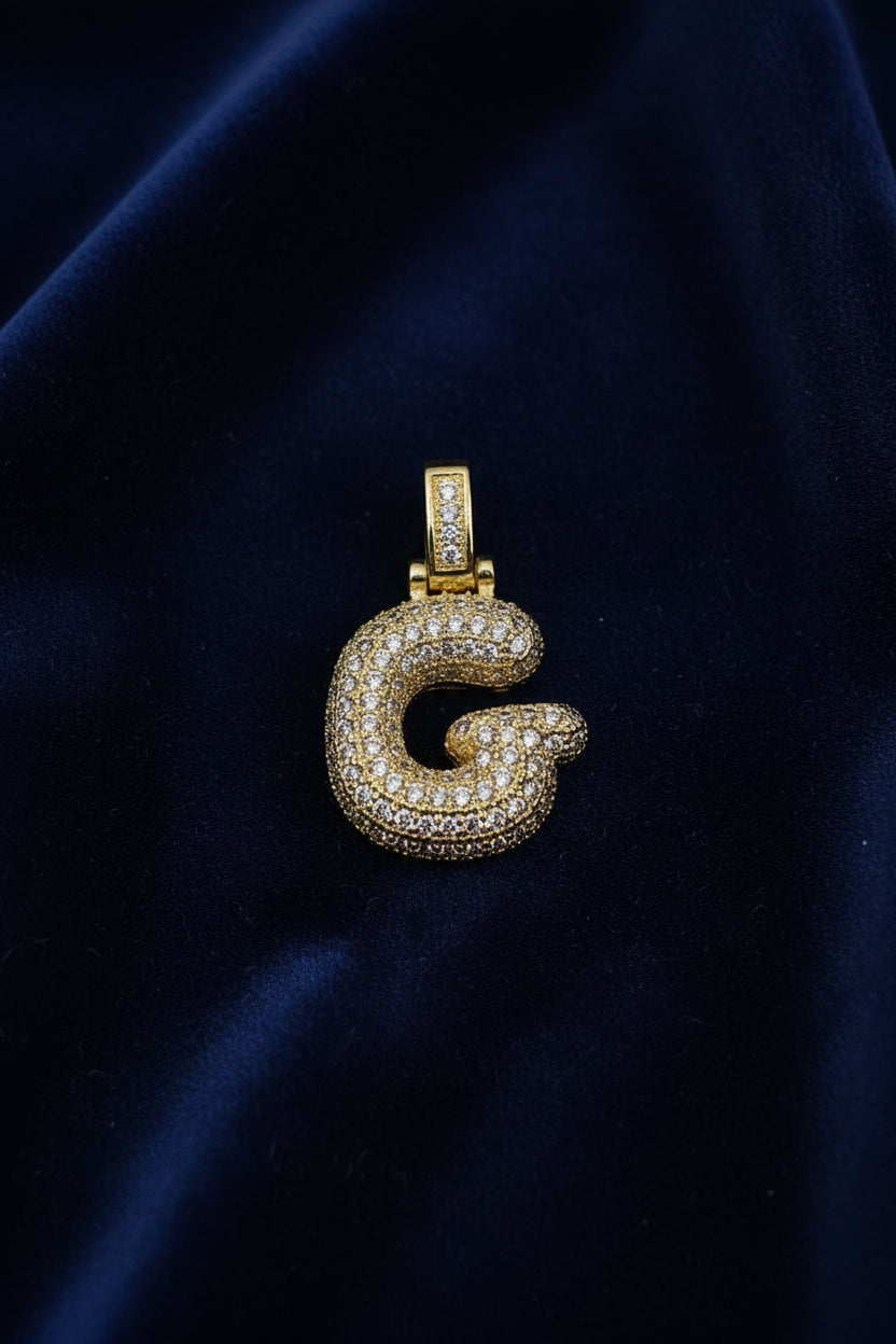 14K 3D CLEAR BUBBLE INITIAL PENDANT - G