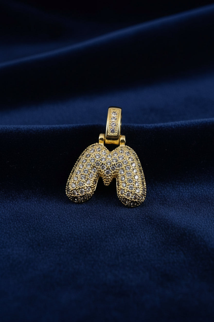 14K 3D CLEAR BUBBLE INITIAL PENDANT - M