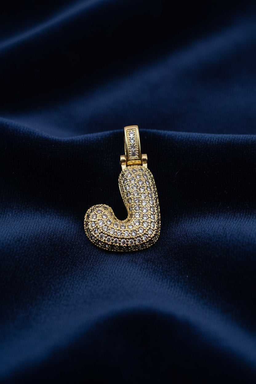 14K 3D CLEAR BUBBLE INITIAL PENDANT - J