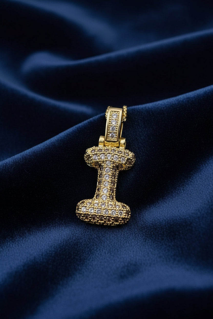 14K 3D CLEAR BUBBLE INITIAL PENDANT - I