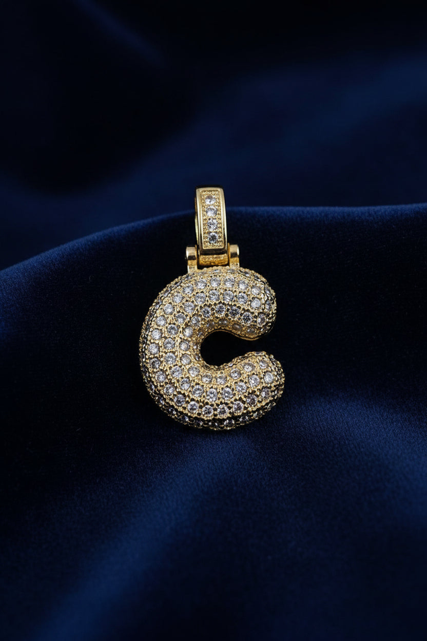 14K 3D CLEAR BUBBLE INITIAL PENDANT - C
