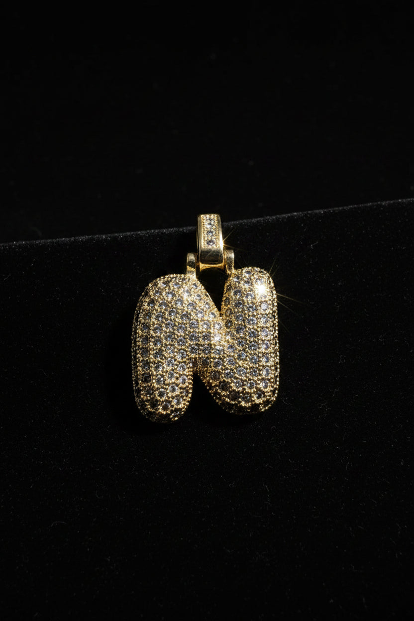 14K 3D CLEAR BUBBLE INITIAL PENDANT - N