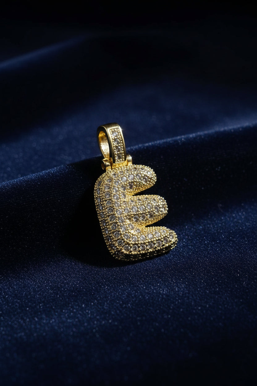 14K 3D CLEAR BUBBLE INITIAL PENDANT - E