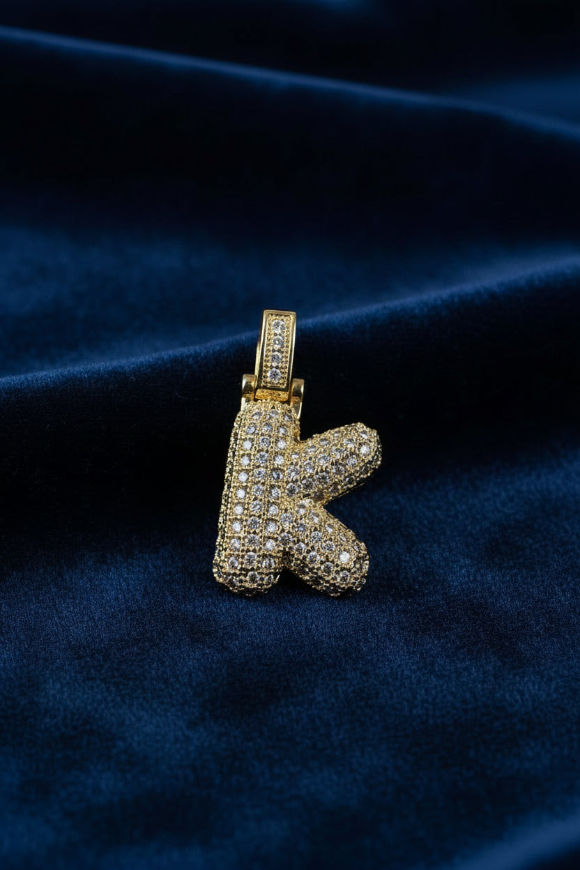 14K 3D CLEAR BUBBLE INITIAL PENDANT - K