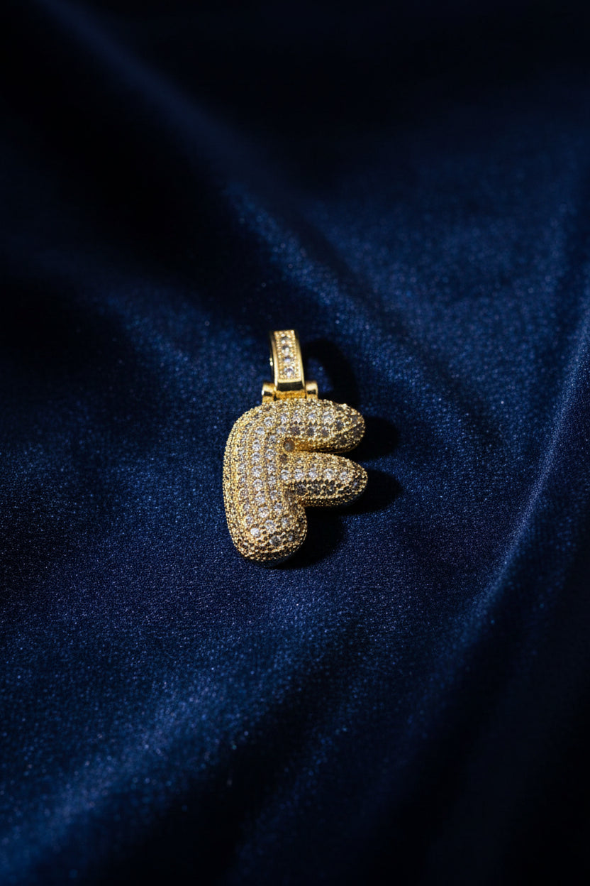 14K 3D CLEAR BUBBLE INITIAL PENDANT - F