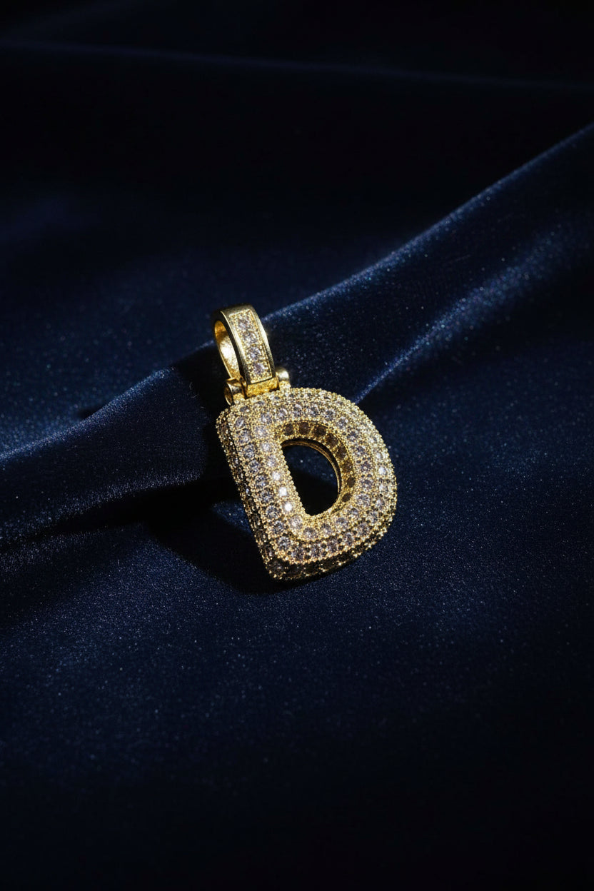 14K 3D CLEAR BUBBLE INITIAL PENDANT - D