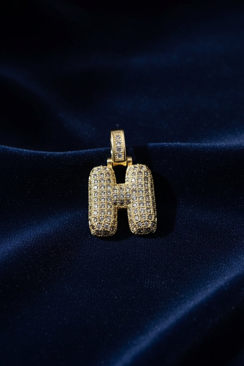 14K 3D CLEAR BUBBLE INITIAL PENDANT - H