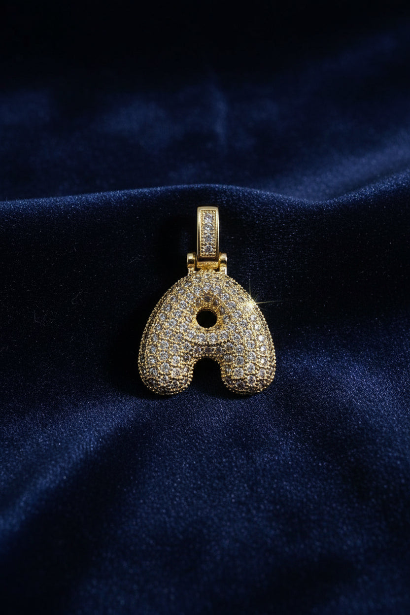 14K 3D CLEAR BUBBLE INITIAL PENDANT - A