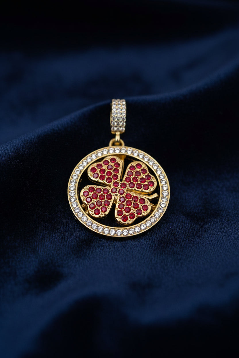 14K RED CLOVER SPINNER PENDANT