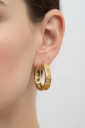 14K SCREW DESIGN SMALL HOOP EARRINGS RQ350