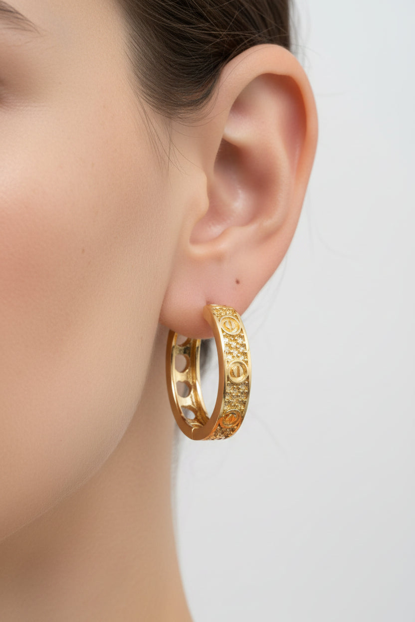 14K SCREW DESIGN SMALL HOOP EARRINGS RQ350