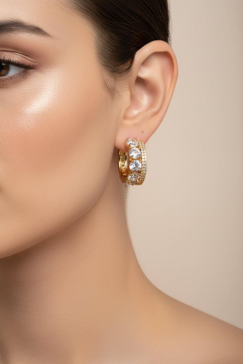 14K CZ HUGGIE HOOP EARRINGS RQ353