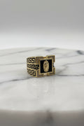 14K GREEK KEY VIRGIN MARY BLACK ONYX RING
