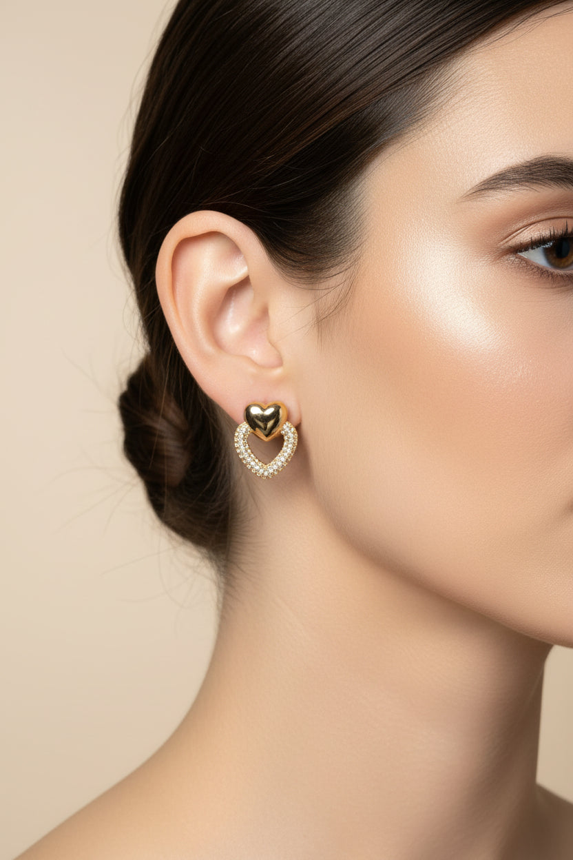 14K DOUBLE HEART EARRING RQ354