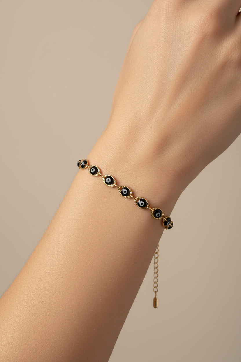 14K BLACK EVIL EYE CHARM BRACELET LCC-39830060