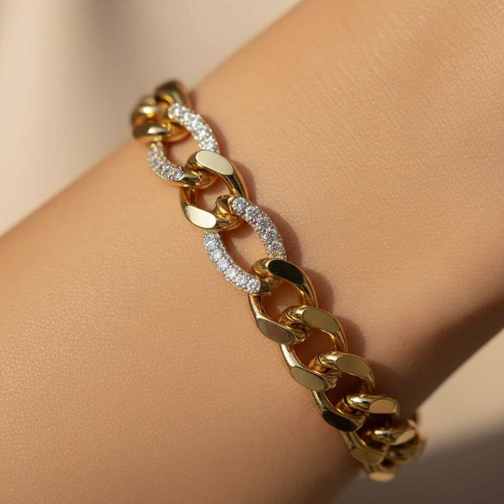 14K PAVE FIGARO LINK BRACELET MS-34860001