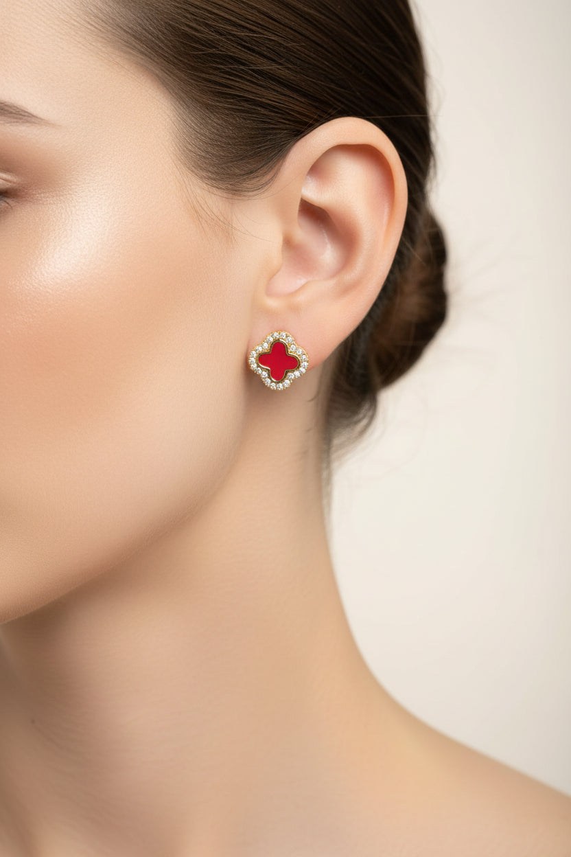 14K RED CLOVER STUD EARRING RK-82350013