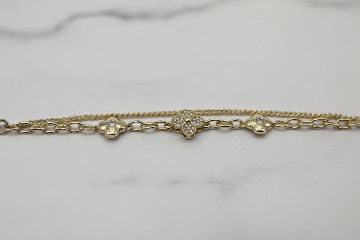 14K  DUAL CHAIN WITH CLOVER CHARMS BRACELET CS-15940001